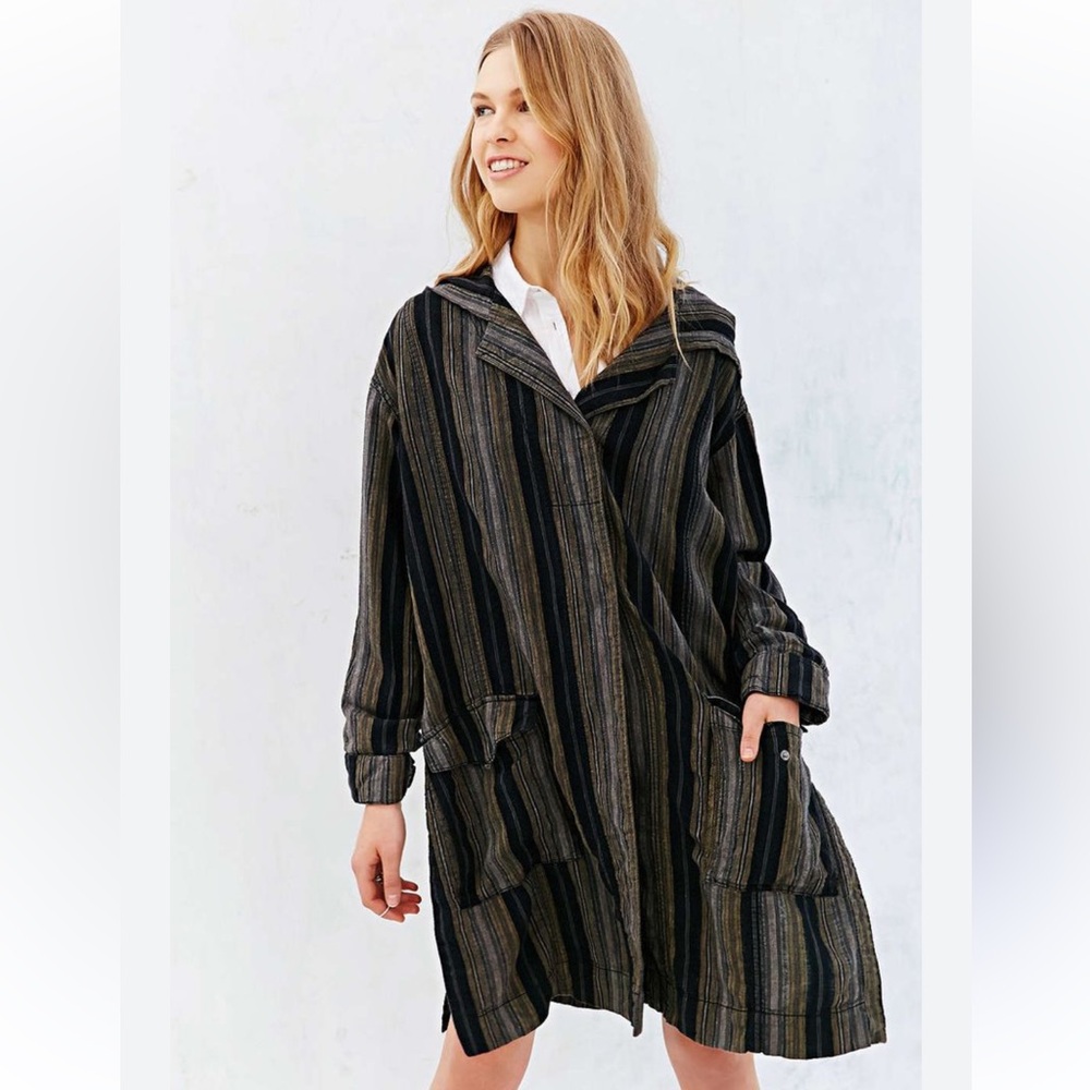 BDG Zanzibar Linen Blend Striped hooded jacket  M